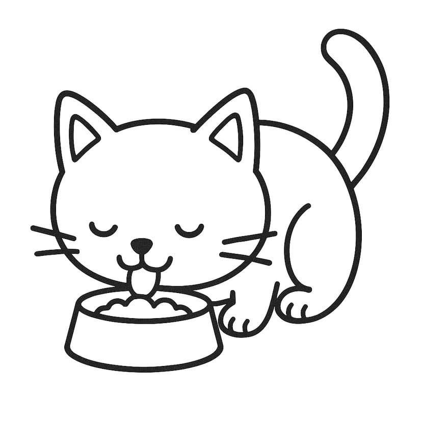 Chat Mangeant de la Nourriture Délicieuse