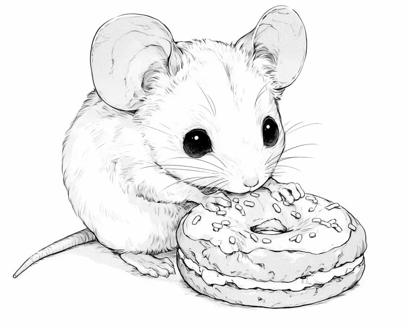 Petit Souris Grignotant un Beignet