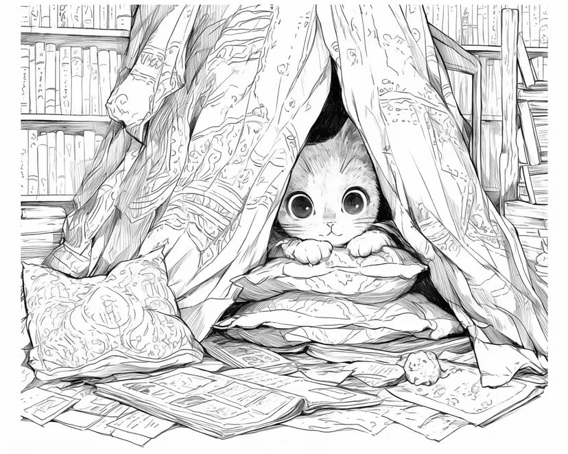 Gato Relajante en el Castillo Secreto de Libros