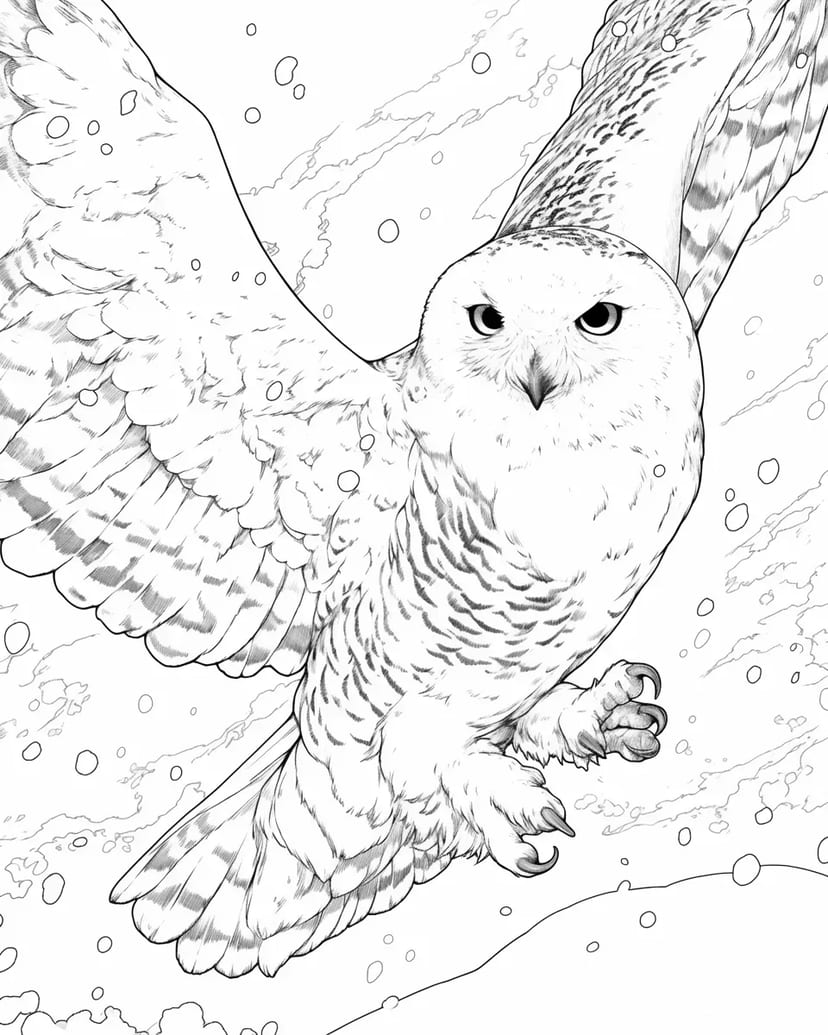 Hibou des Neiges dans le Ciel Hivernal