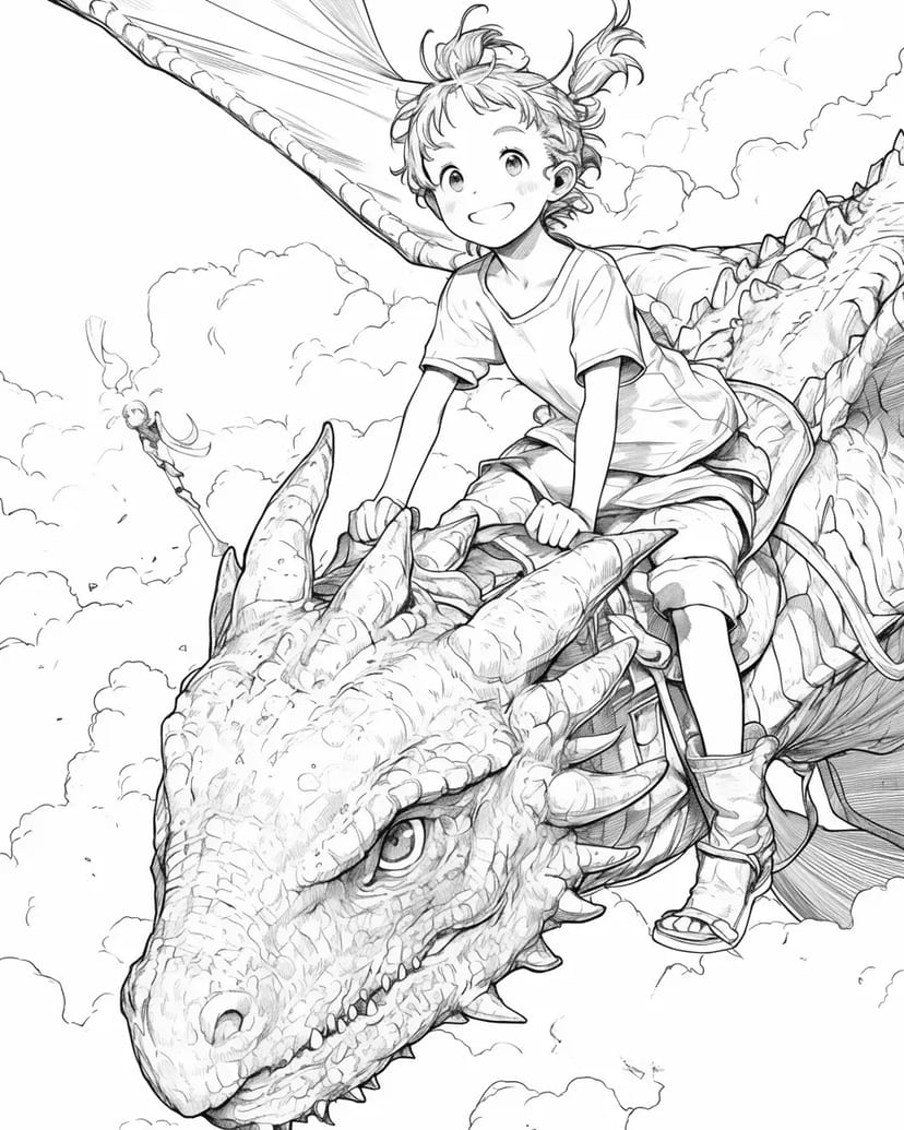 Niña montando un dragón