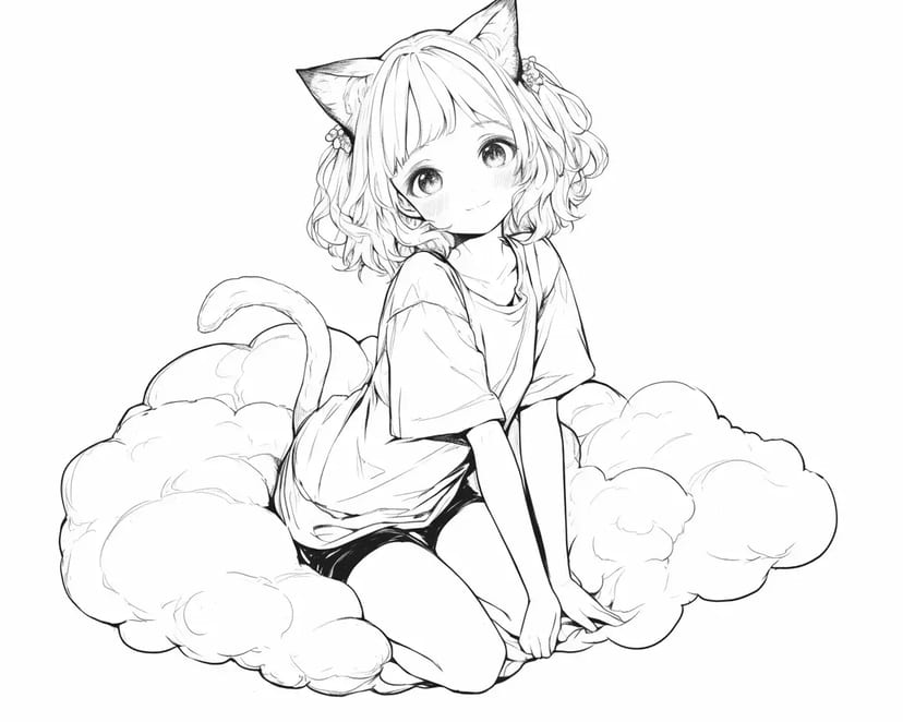 Chica Gato en una Nube