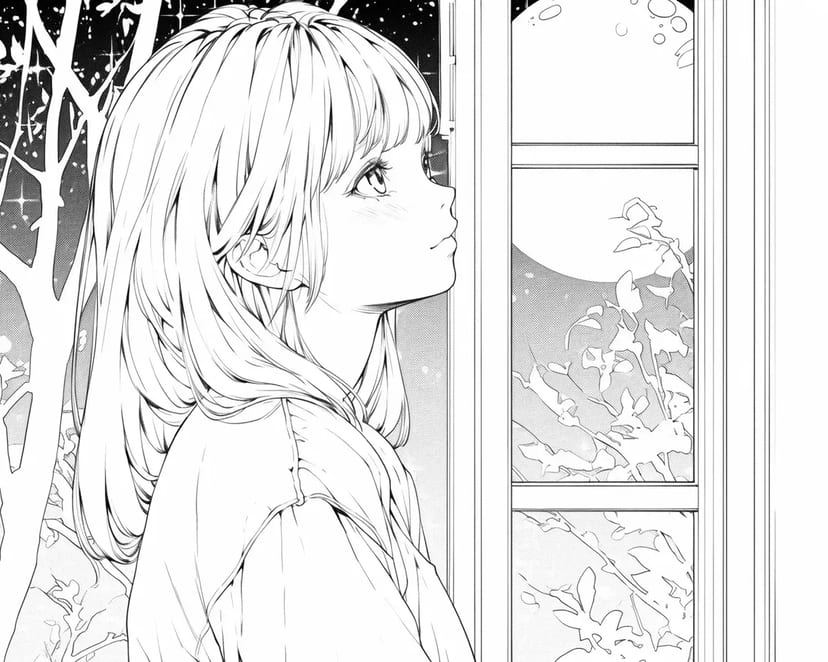 Chica Mirando la Noche de Luna