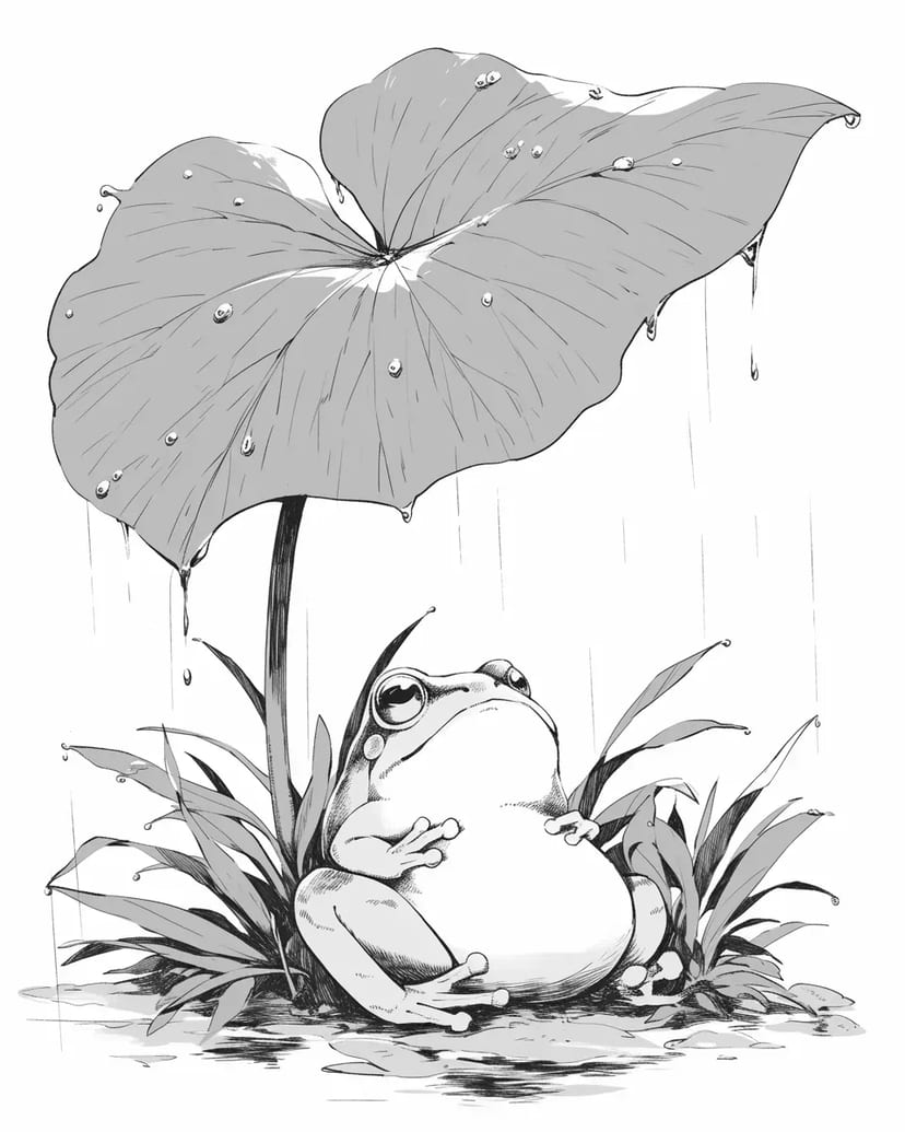 Rana Refugiándose de la Lluvia