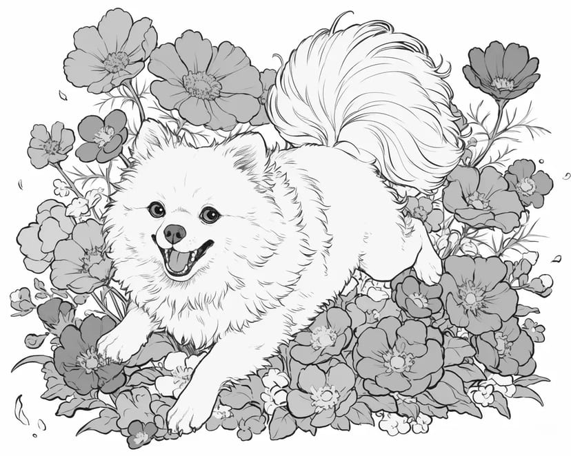 Chien Heureux Courant Parmi les Fleurs