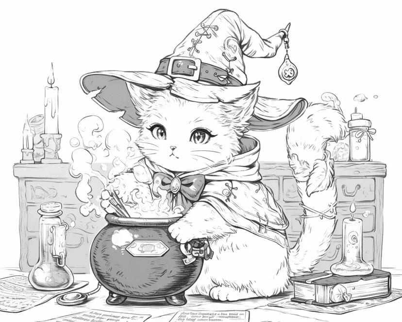 Cat Peering into the Magic Cauldron