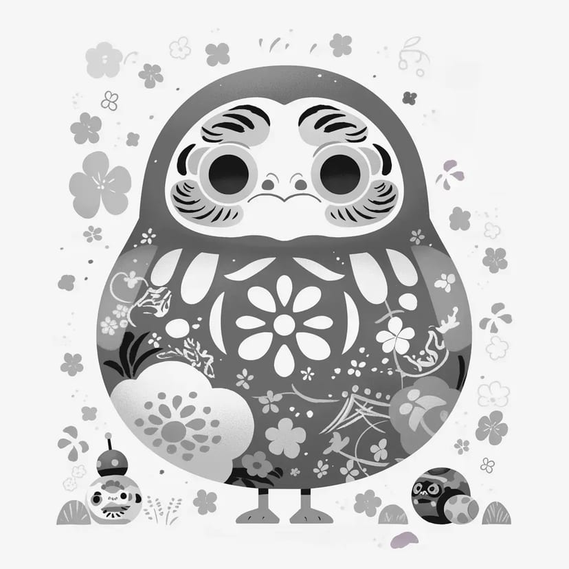 Cute Daruma and Spinning Top