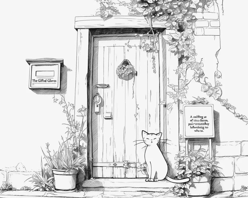 Cat and Plants at the Door