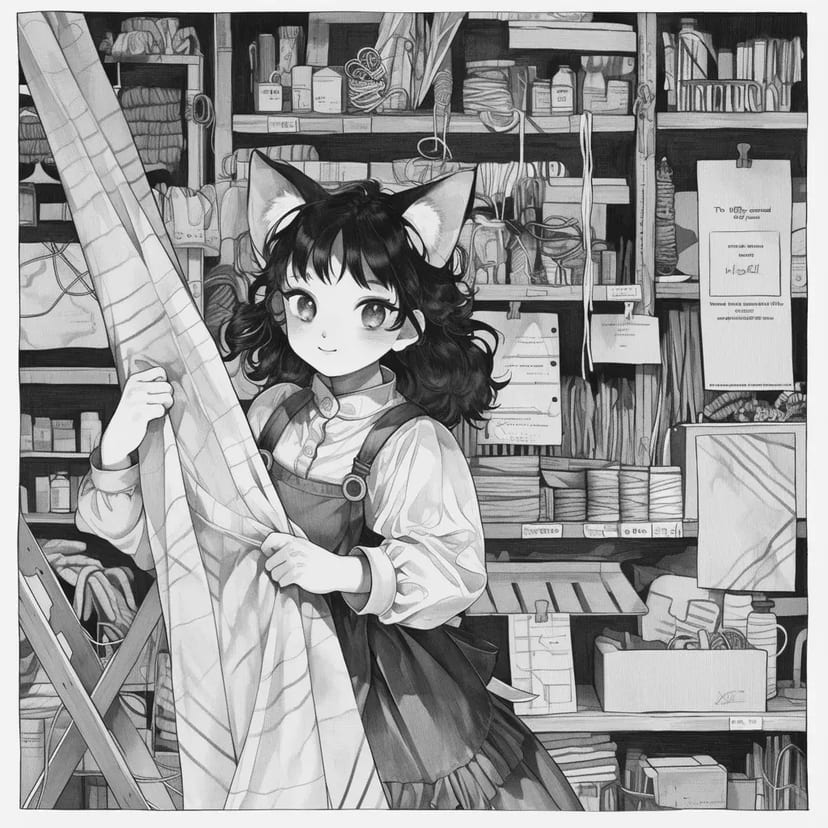 Cat-Eared Girl and Fabric Shelf