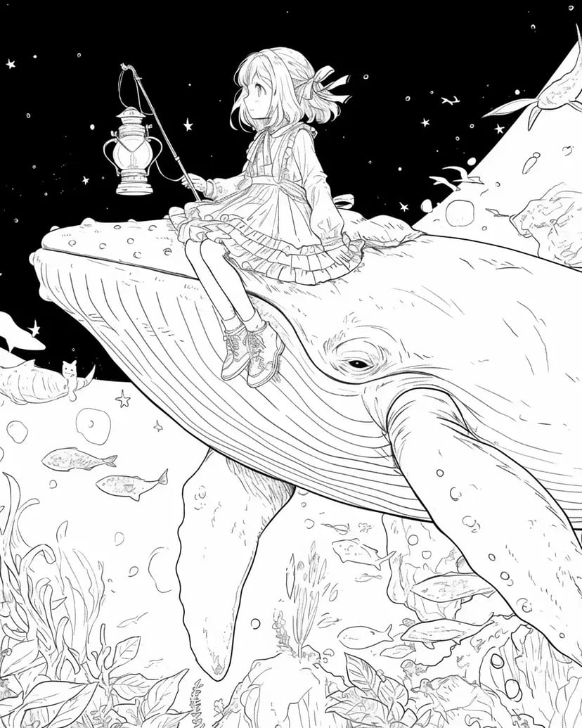 Ballena y Niña Bajo el Cielo Estrellado