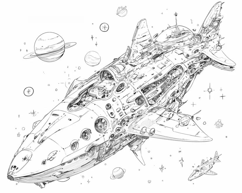 Vaisseau Spatial en Forme de Requin Naviguant dans l'Espace