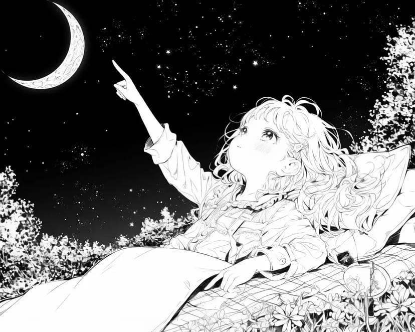 Niña Mirando el Cielo Estrellado