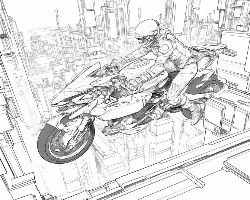 Rider Racing Through the Futuristic City