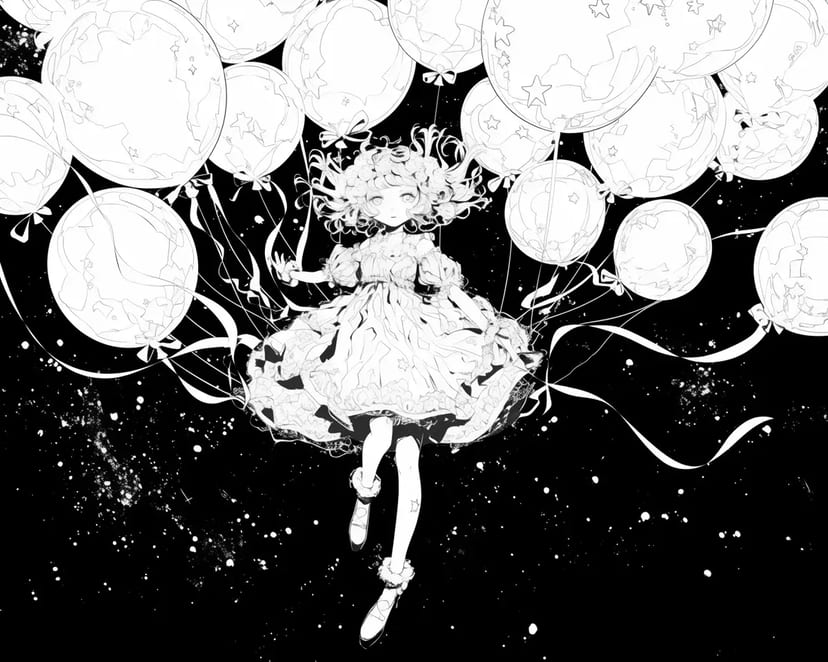 Chica Flotando en el Cielo Estrellado