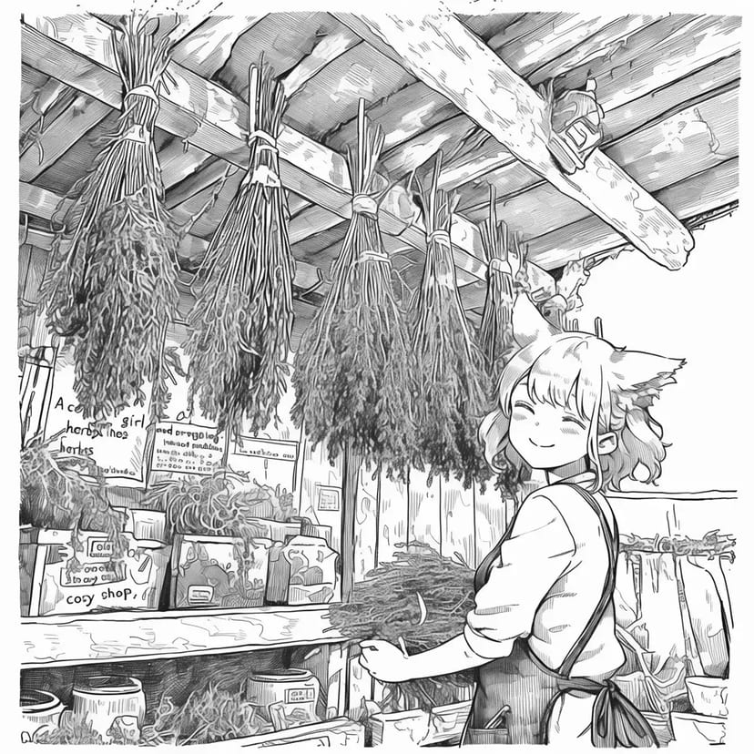 Fille Renard dans la Boutique d'Herbes