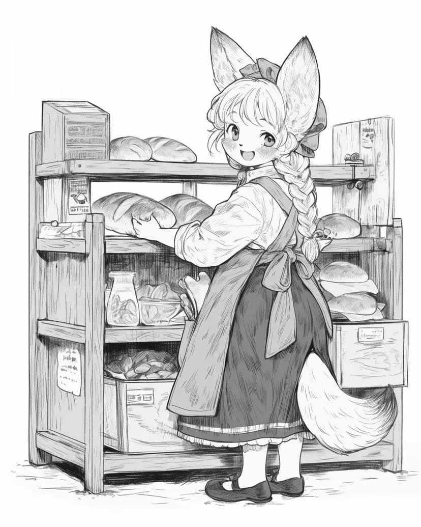 Fille Renard dans une Boulangerie