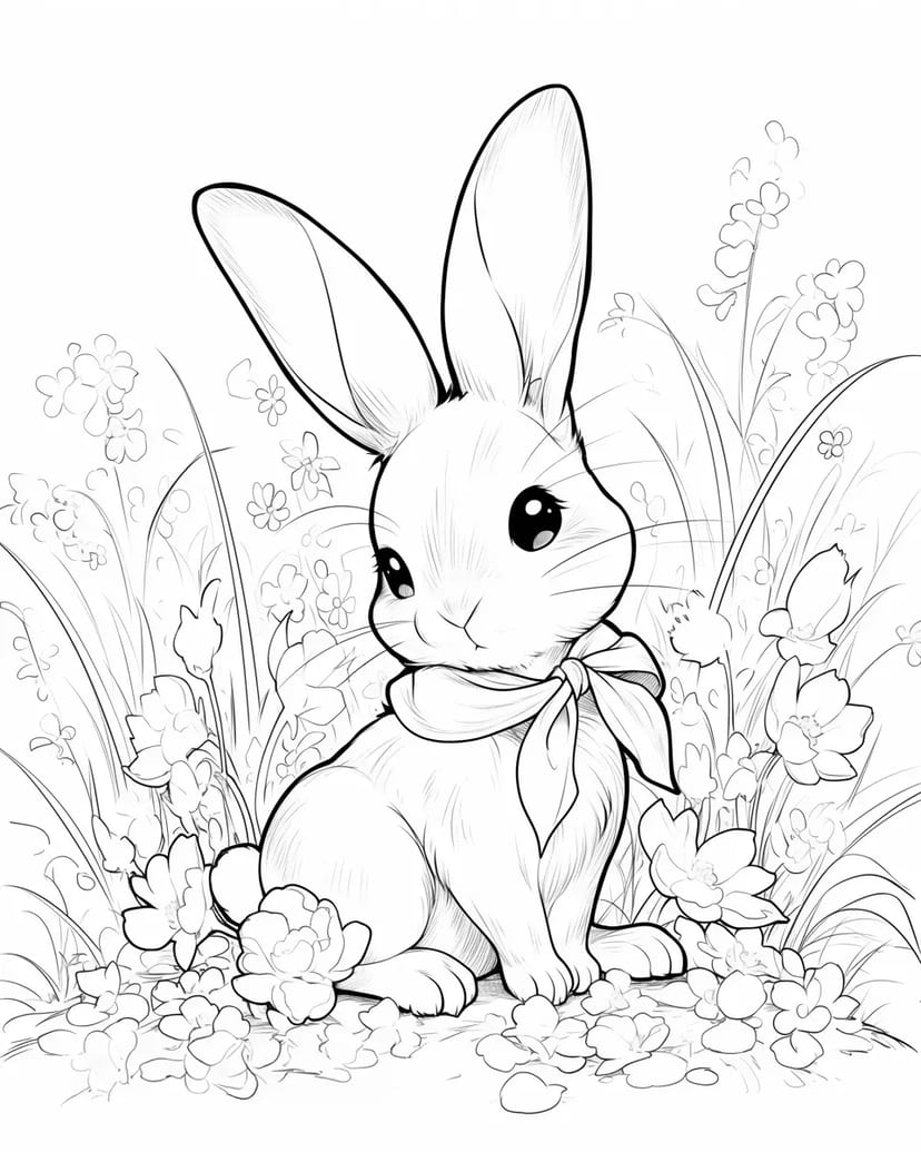 Lapin dans le Champ de Fleurs