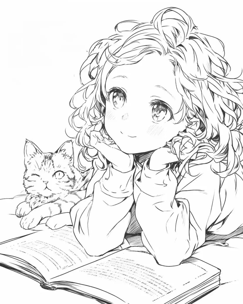 Reading Girl and Cat