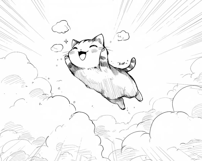 Gato Feliz Volando en el Cielo