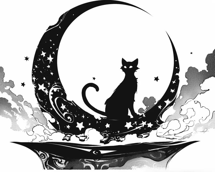 Мистическая кошка на луне