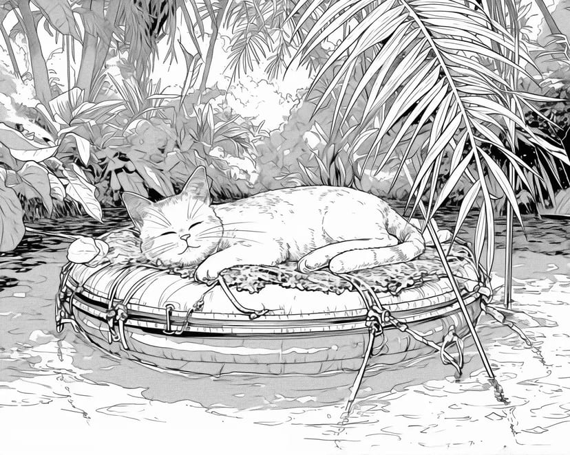 Kucing Mengapung di Rakit