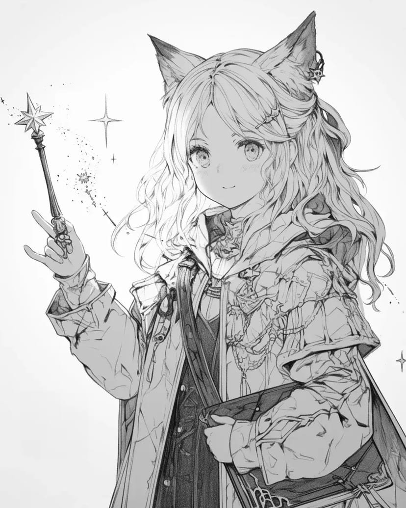 Fille Magique avec une Baguette Étoilée