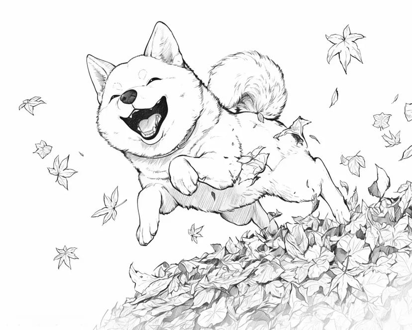 秋叶中的柴犬