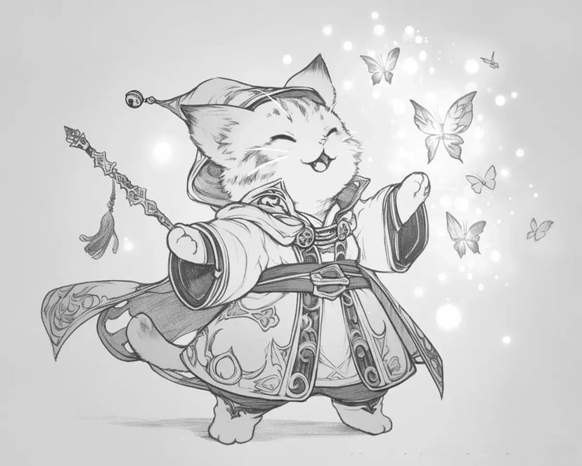 Chat Magique et Papillons