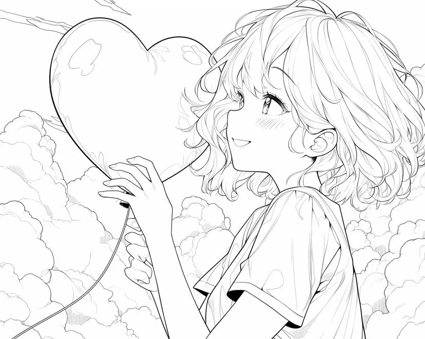 Chica con un Globo de Corazón