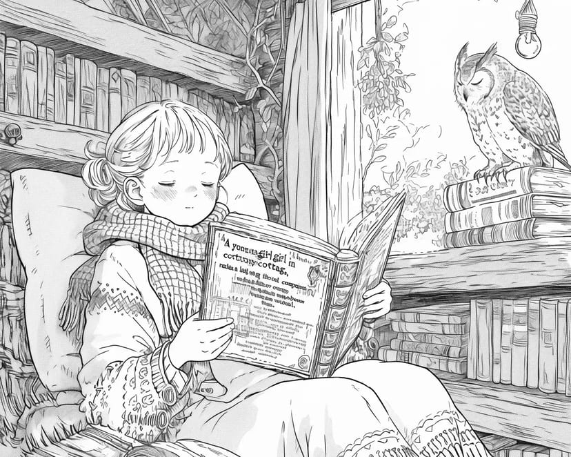 Niña Leyendo con un Búho