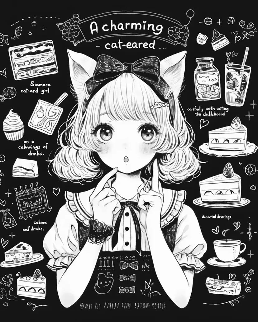 Fille Charmante aux Oreilles de Chat