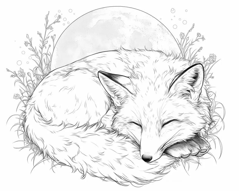 Renard Dormant Sous la Pleine Lune