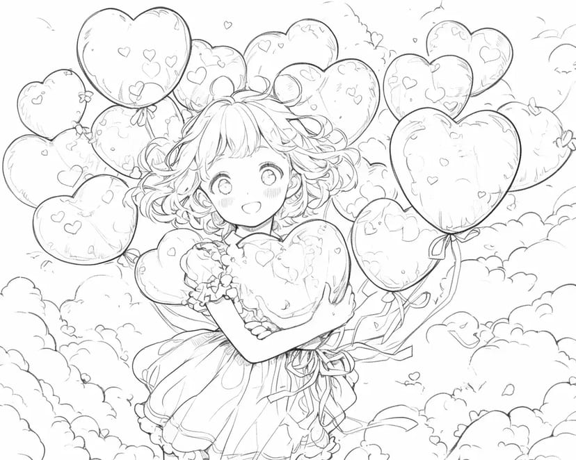 Fille avec des Ballons en Cœur