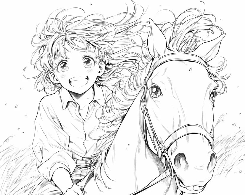 Fille et Cheval Sentant le Vent