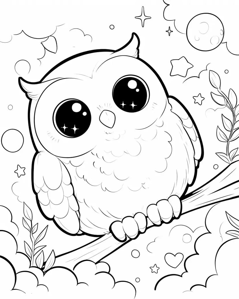 Hibou Entouré d'Étoiles Moelleuses