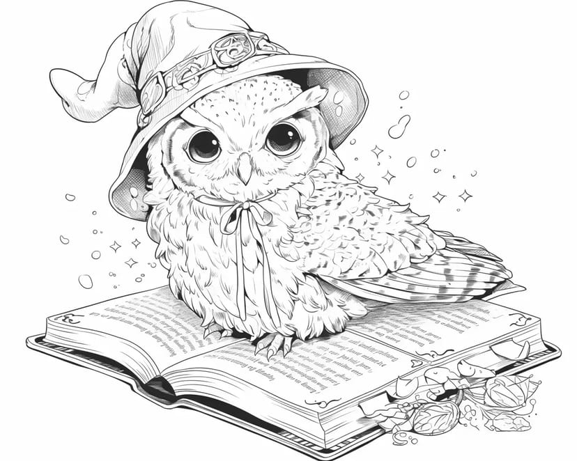Hibou sur le Livre Magique