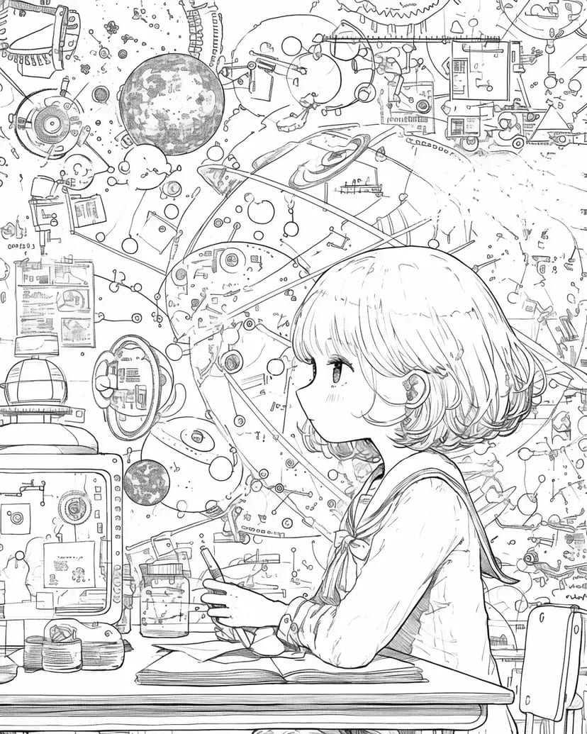 Chica Fascinada por el Mundo Estrellado