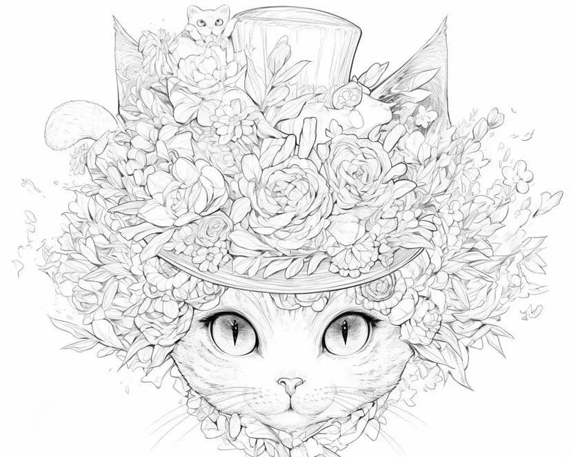 Kucing dengan Topi Bunga