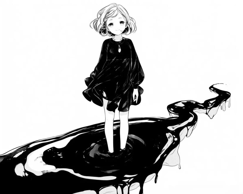 Fille sur liquide noir