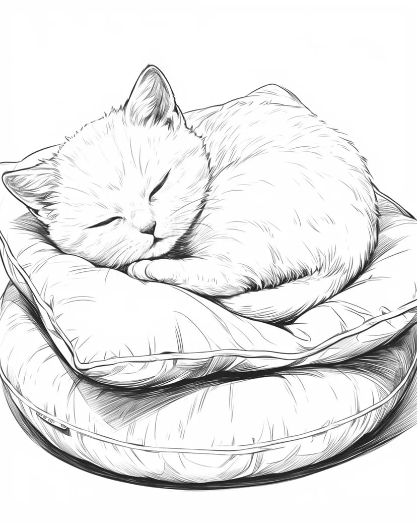 小猫在柔软的垫子上睡觉