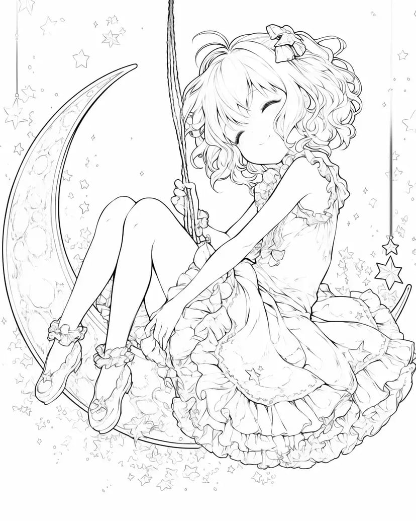 Fille sur une Balançoire de Lune
