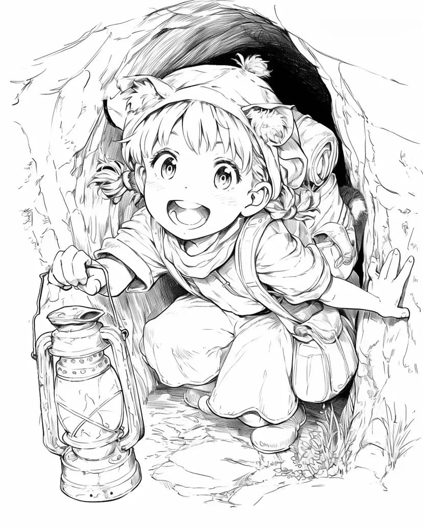 Fille Aventurière Explorant une Grotte