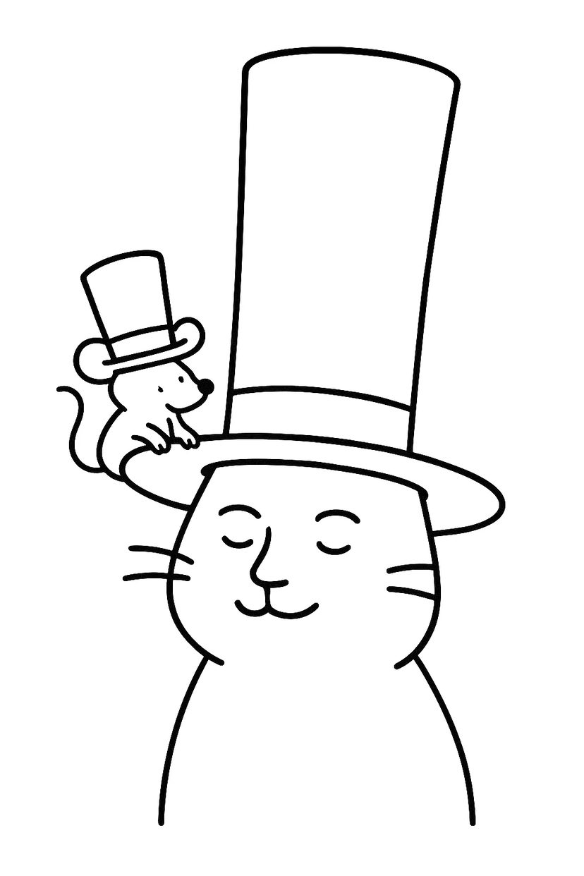 Chat et Souris avec Chapeaux Hauts