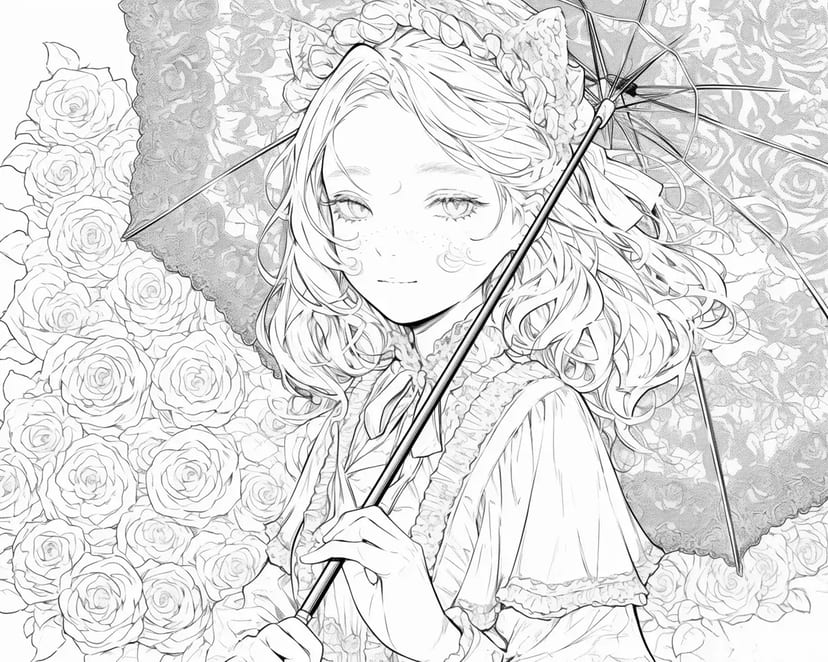 Menina com Rosas e Guarda-chuva