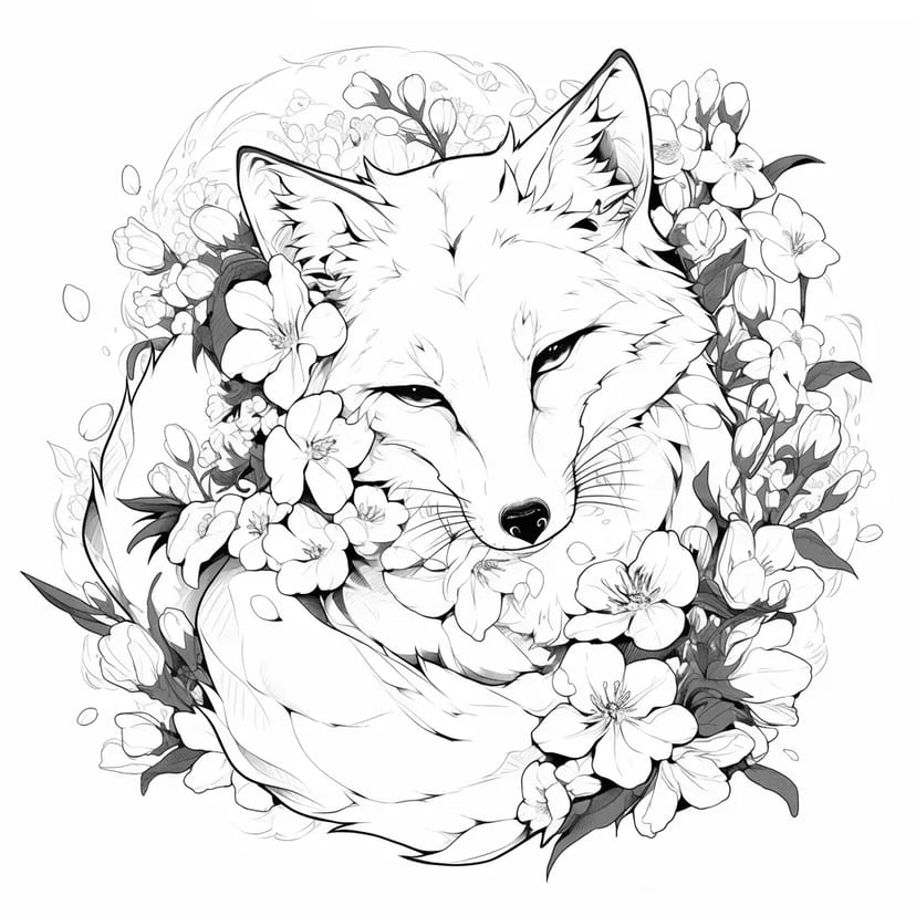 Renard Entouré de Fleurs