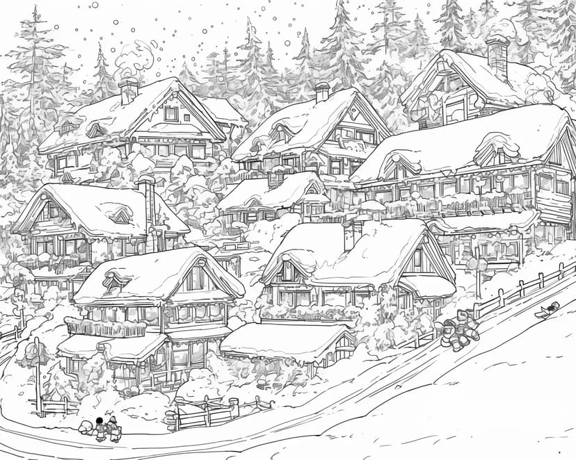 Pueblo Tranquilo Cubierto de Nieve
