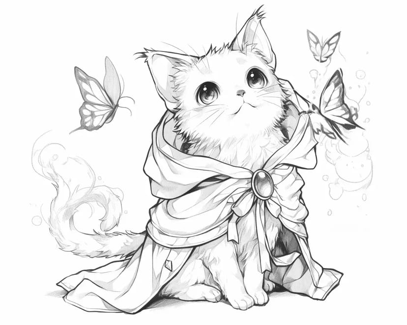 Gatito Mágico Jugando con Mariposas