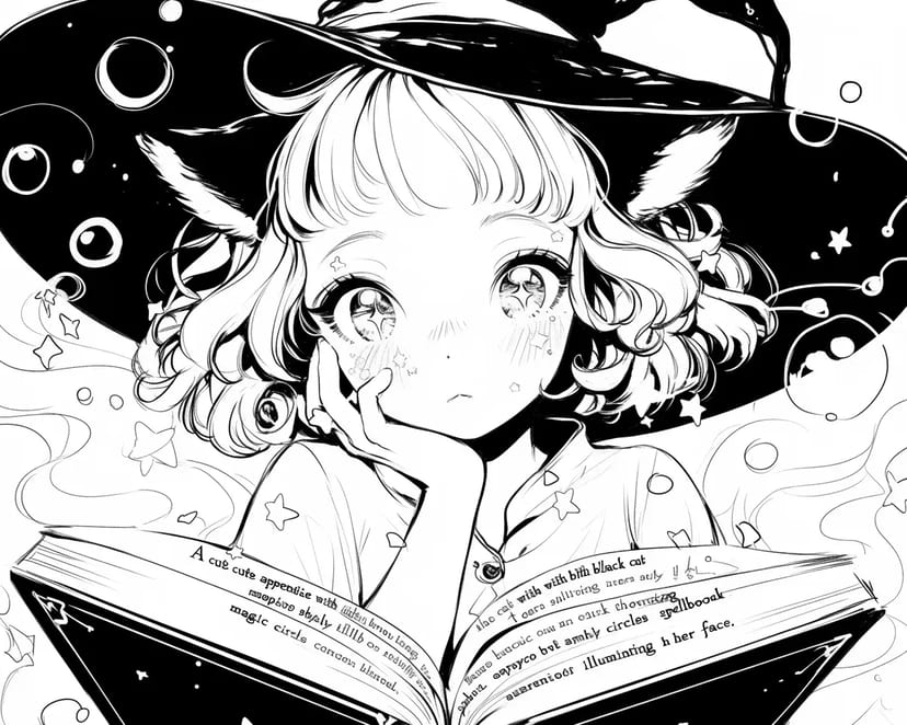 Fille lisant un livre magique