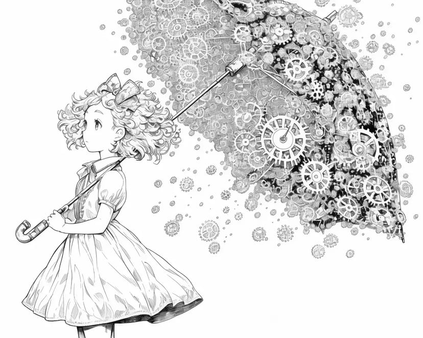 Fille avec un Parapluie Mécanique