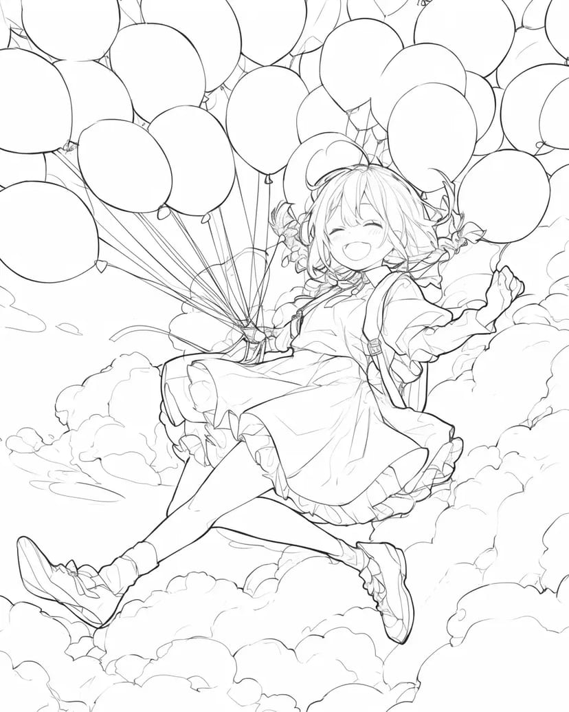 Chica Volando con Globos